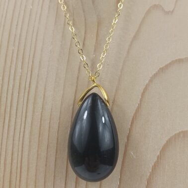Collier goutte sautoir Œil de faucon pierre naturelle