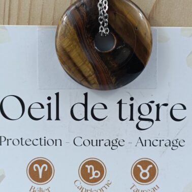 Collier pierre naturelle Donut Œil de tigre qualité A provenance d'Afrique du Sud 