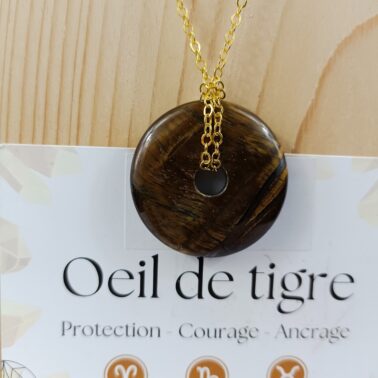 Collier pierre naturelle Donut Œil de tigre qualité A provenance d'Afrique du Sud