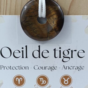 Collier pierre naturelle Donut Œil de tigre qualité A provenance d'Afrique du Sud 