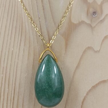 Collier goutte sautoir pierre naturelle Aventurine verte