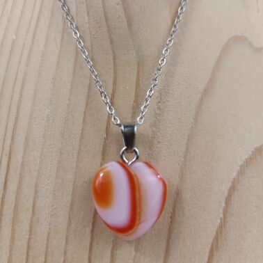 Collier cœur en Cornaline naturelle avec chaîne argentée – Qualité A
