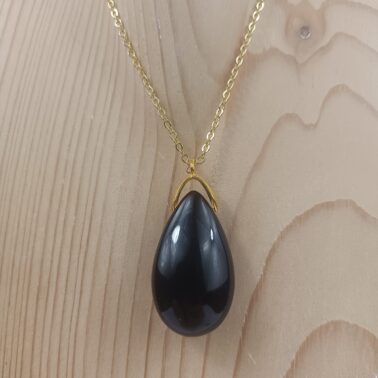 Collier goutte sautoir en Obsidienne noire naturelle avec chaîne dorée – Qualité A+