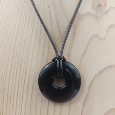 Collier donut pierre naturelle Obsidienne noire qualité A provenance des Etats-Unis