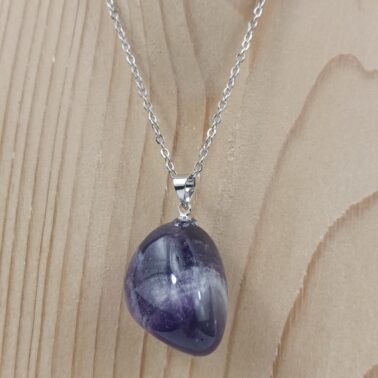 Collier en Améthyste rubanée naturelle avec chaîne argentée – Qualité AA