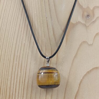 Collier pierre roulée Œil de Tigre naturel avec cordon noir – Qualité A