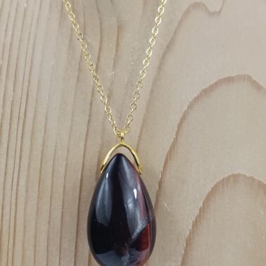 Collier sautoir goutte œil de taureau pierre naturelle
