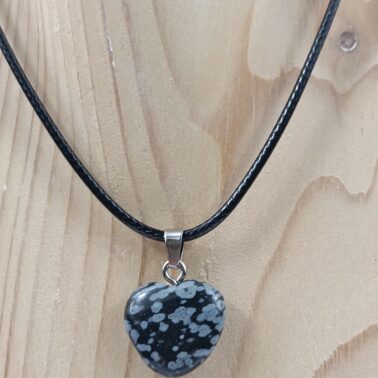 Collier cœur en pierre naturelle Obsidienne flocon de neige