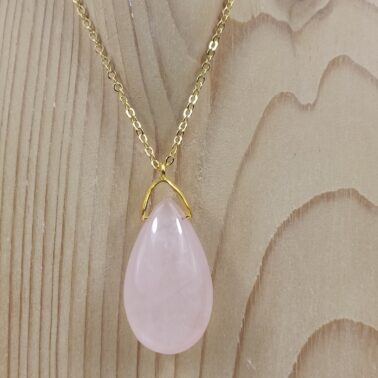 Sautoir goutte Quartz rose pierre naturelle qualité A