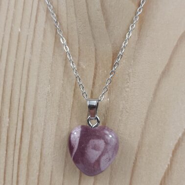Collier en forme de cœur en jaspe mokaïte pierre naturelle