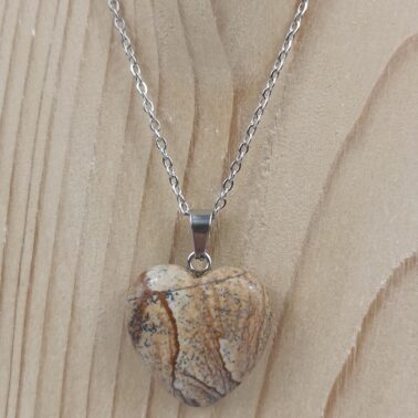 Collier pierre naturelle Jaspe Paysage en forme de cœur