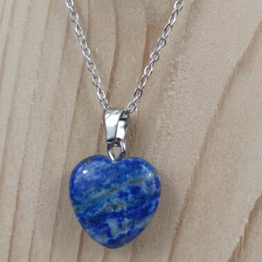 Collier cœur en Lapis Lazuli naturel avec chaîne argentée – Qualité A