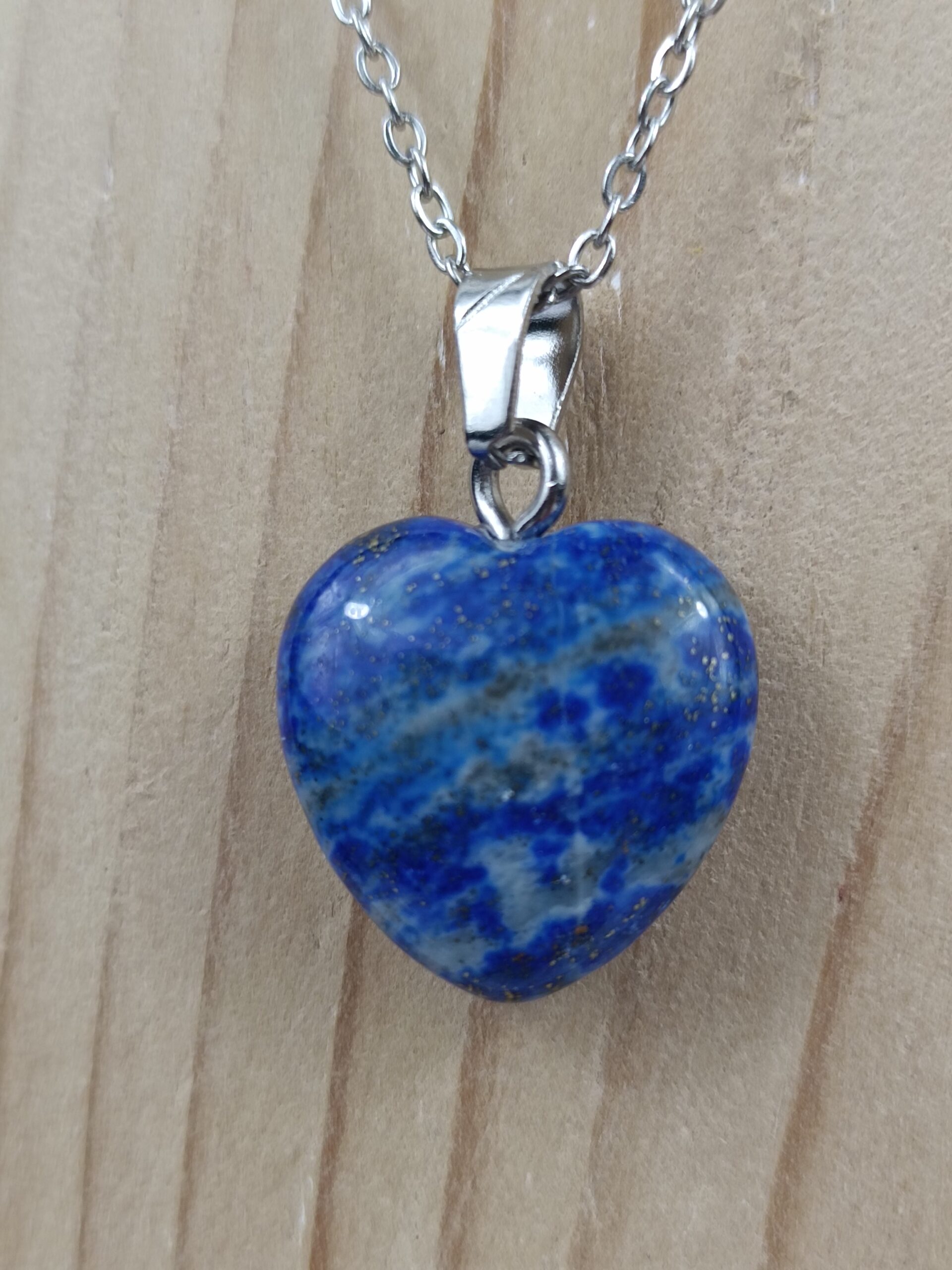 Collier cœur en Lapis Lazuli naturel avec chaîne argentée – Qualité A – Image 2