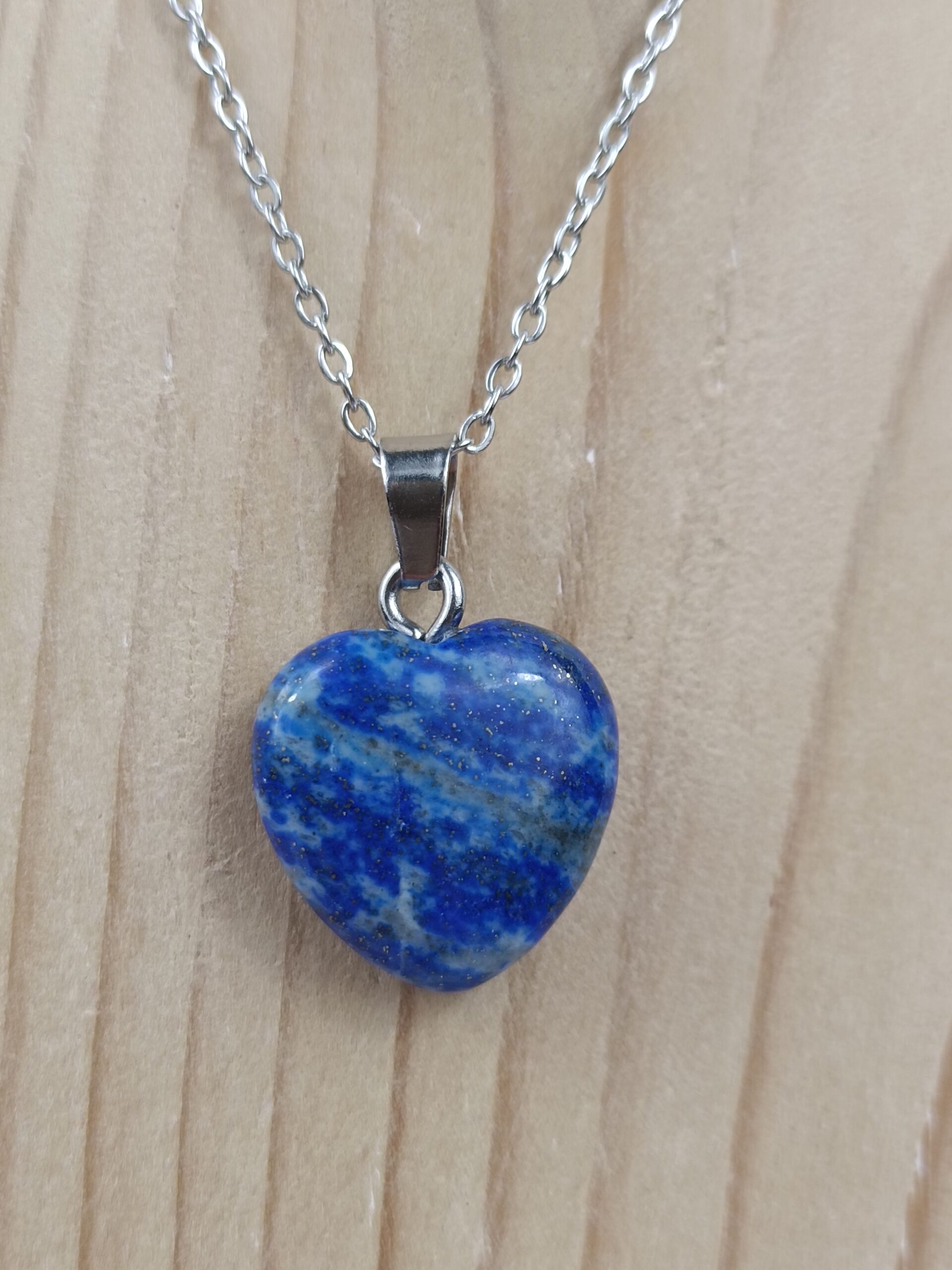 Collier cœur en Lapis Lazuli naturel avec chaîne argentée – Qualité A – Image 3