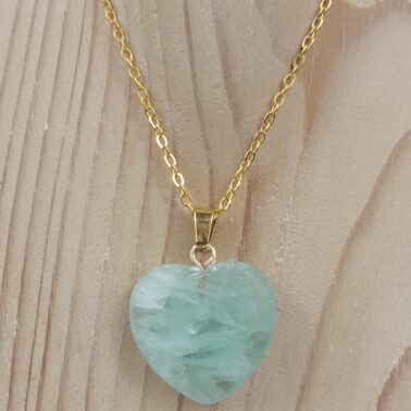 Collier cœur 2 x 2 cm pierre naturelle en fluorine multicolore