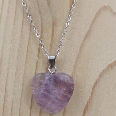 Collier cœur 2 x 2 cm pierre naturelle en fluorine multicolore