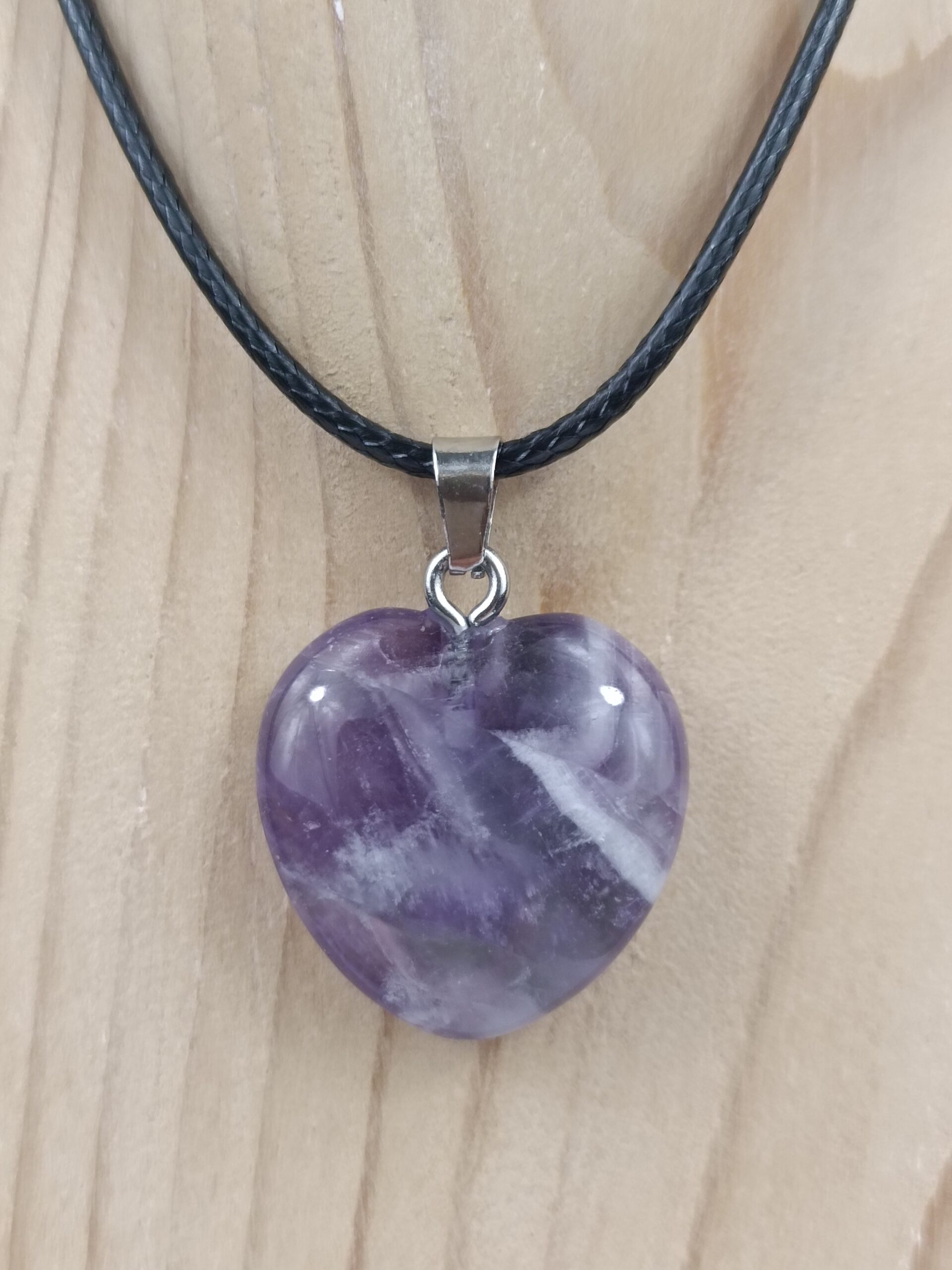Collier cœur 2x2 cm pierre naturelle Améthyste rubanée – Image 2