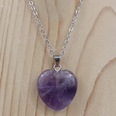 Collier pierre naturelle cœur 2x2 cm  Améthyste rubanée