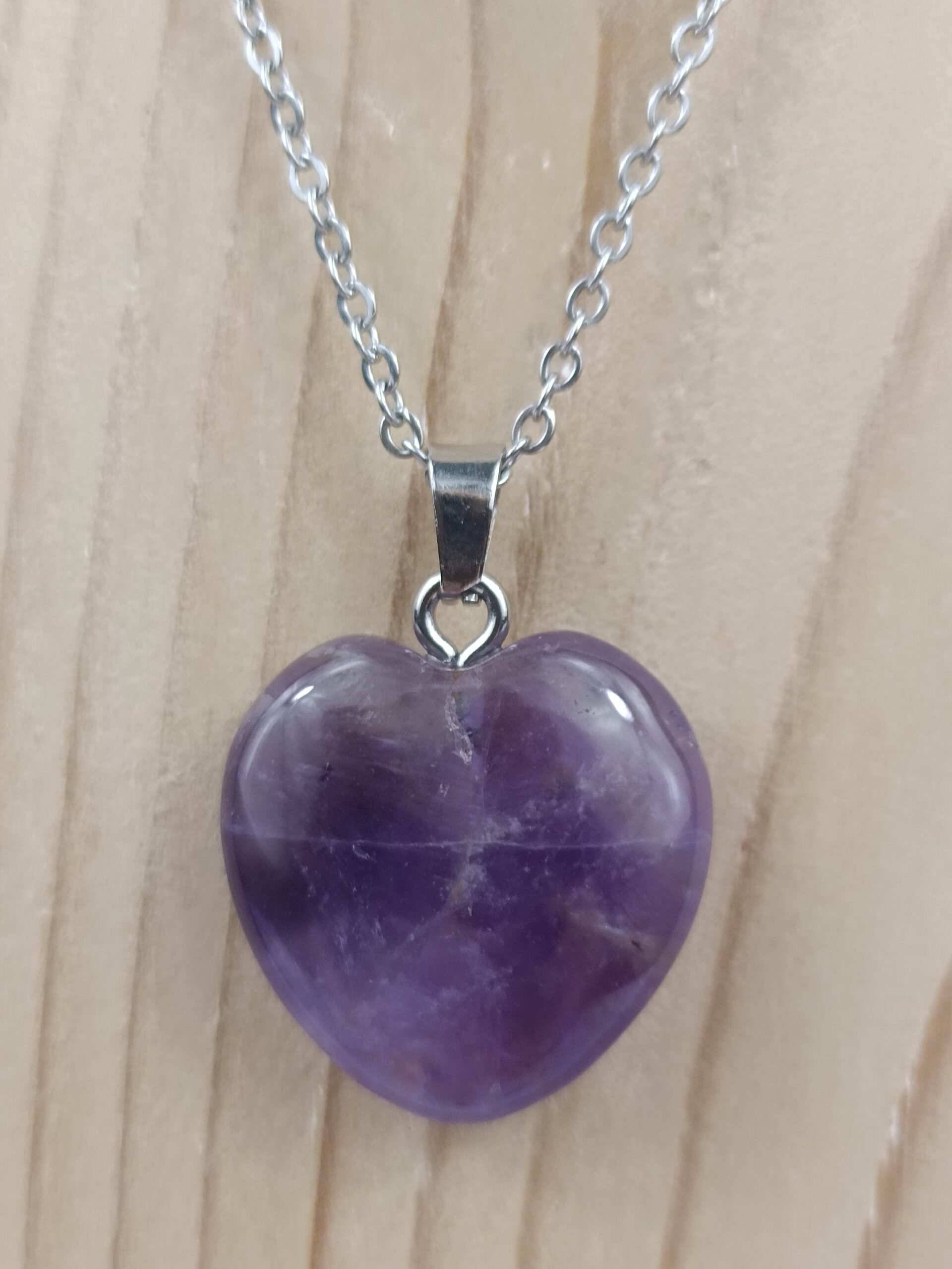 Collier pierre naturelle cœur 2x2 cm Améthyste rubanée – Image 3