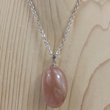 Collier pierre roulée Pierre de Lune naturelle avec cordon noir – Qualité A
