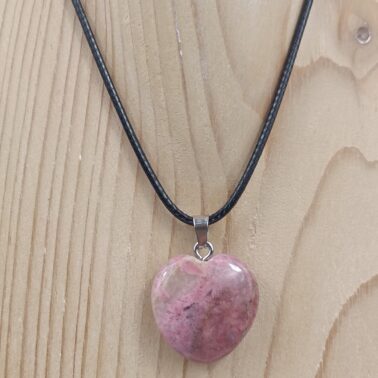 Collier cœur 2x2 cm pierre naturelle Rhodonite