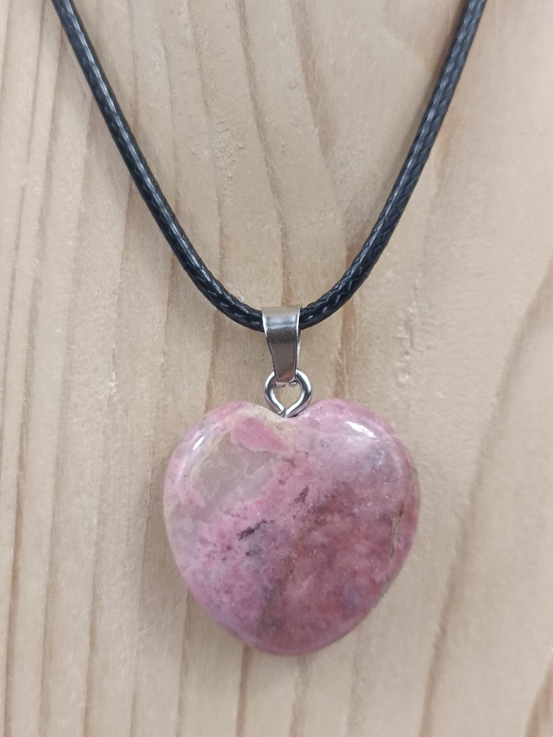 Collier cœur 2x2 cm pierre naturelle Rhodonite – Image 2