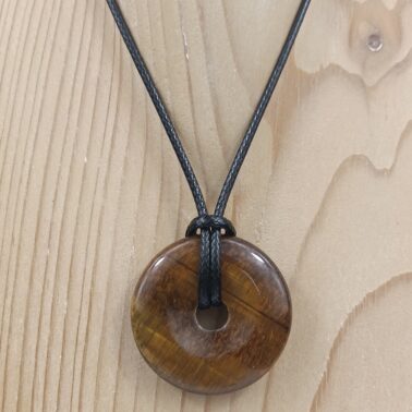 Collier Donut en Œil de Tigre naturel avec cordon noir – Qualité A