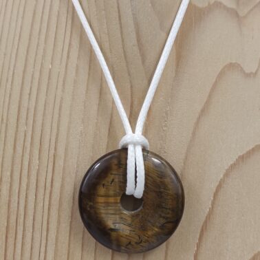 Collier Donut en Pierre Œil de Tigre avec cordon blanc – Qualité A