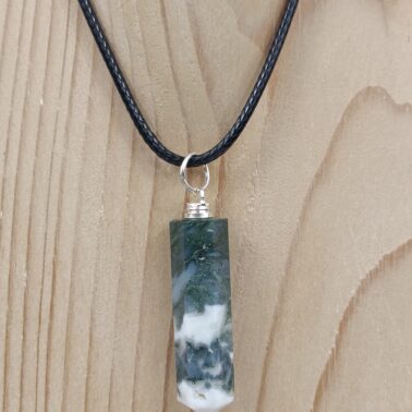 Collier pointe Agate mousse pierre naturelle – Qualité A