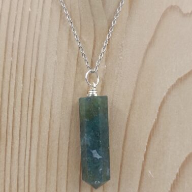 Collier pointe Agate mousse pierre naturelle – Qualité A