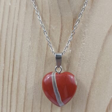 Collier cœur en Jaspe Rouge pierre naturelle