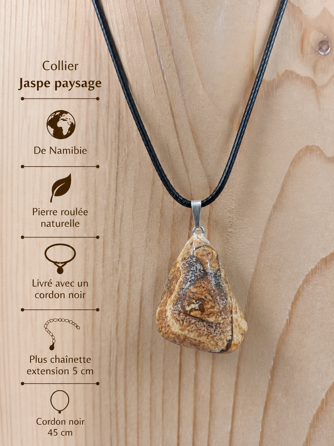 Collier Jaspe paysage en pierre roulée naturelle qualité A