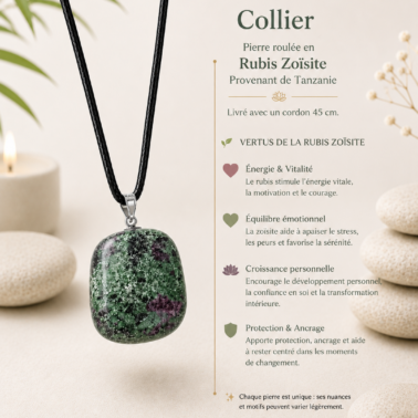 Collier en Rubis Zoïsite pierre roulée naturelle  qualité A
