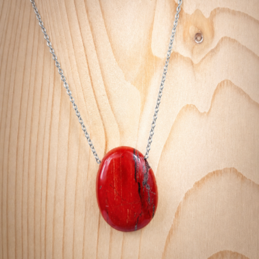 Collier pierre percée en pierre naturelle Jaspe rouge