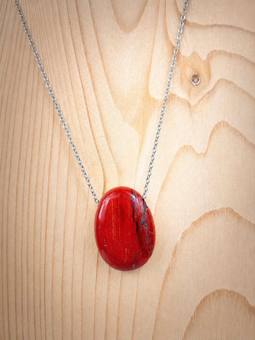 Collier pierre percée en pierre naturelle Jaspe rouge