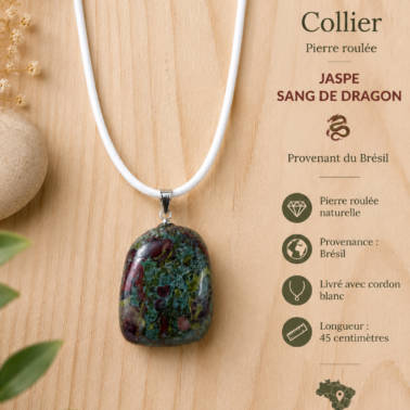 Collier en Jaspe Sang de Dragon roulé avec cordon blanc – Qualité A+