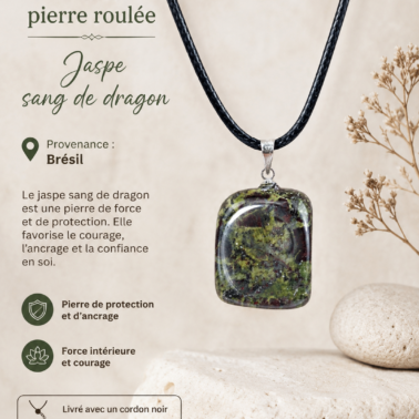 Collier en Jaspe Sang de Dragon roulé avec cordon noir – Qualité A+
