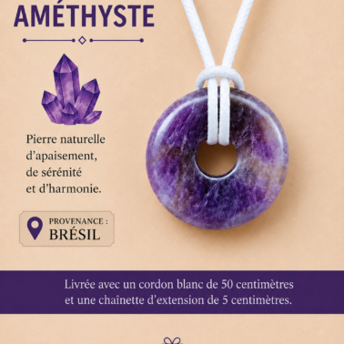 Bijou Donut en Améthyste naturelle avec chaîne – Qualité A
