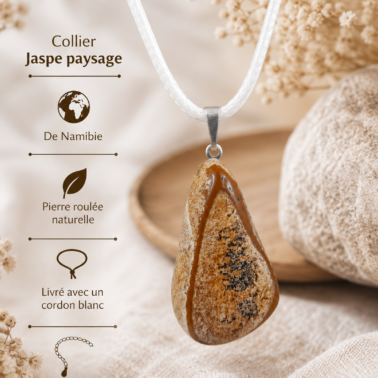 Collier Jaspe paysage en pierre roulée naturelle qualité A