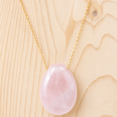 Collier pierre percée en Quartz rose du Brésil