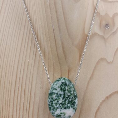 Collier pierre percée Agate Arbre naturelle avec chaîne argentée – Qualité A