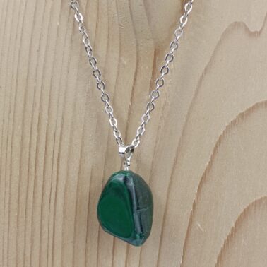Collier Malachite qualité A avec chaîne argentée – Congo