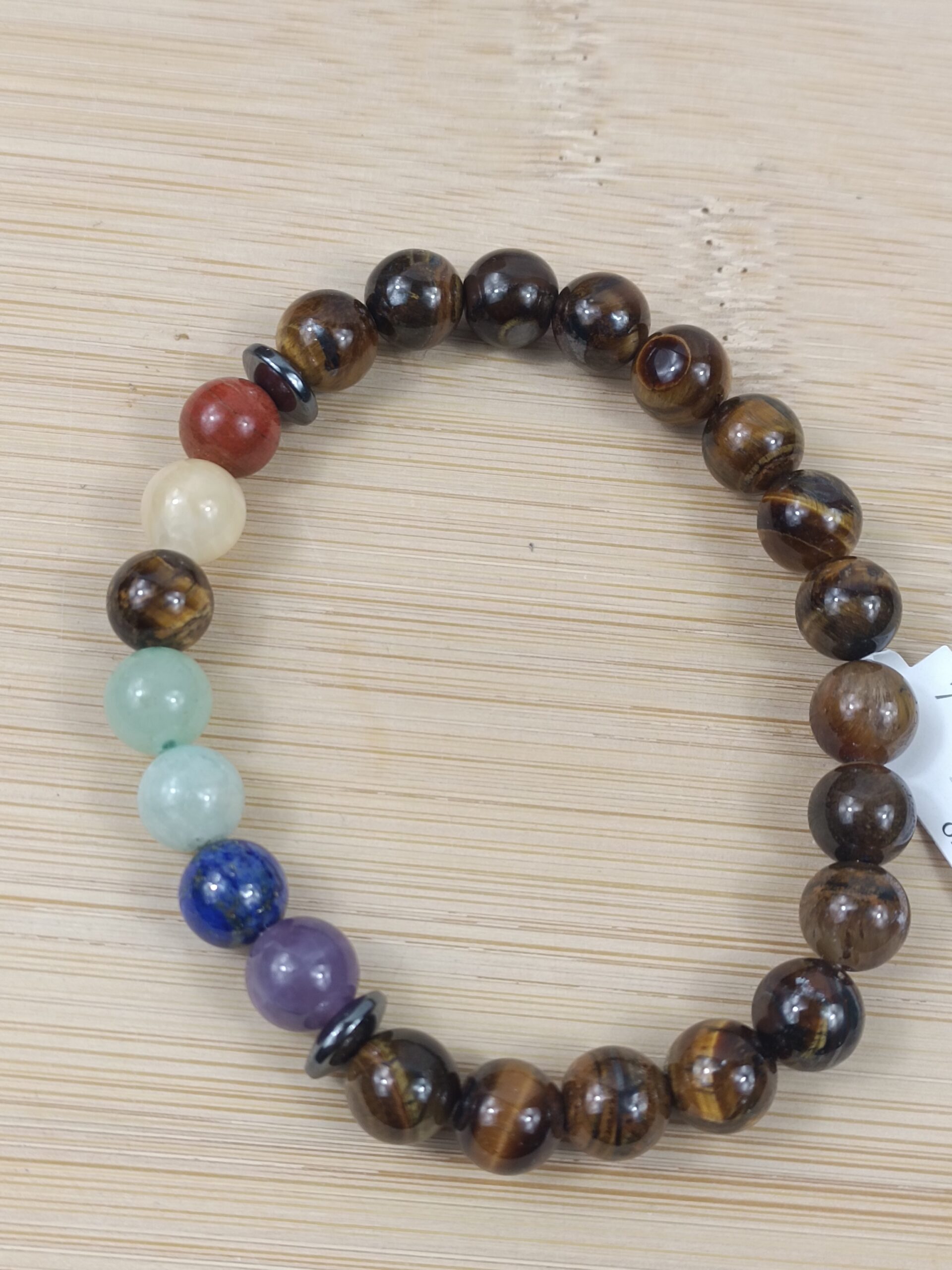 Bracelet Œil de tigre 7 chakras Pierres naturelles qualité A – 8 mm – Image 3