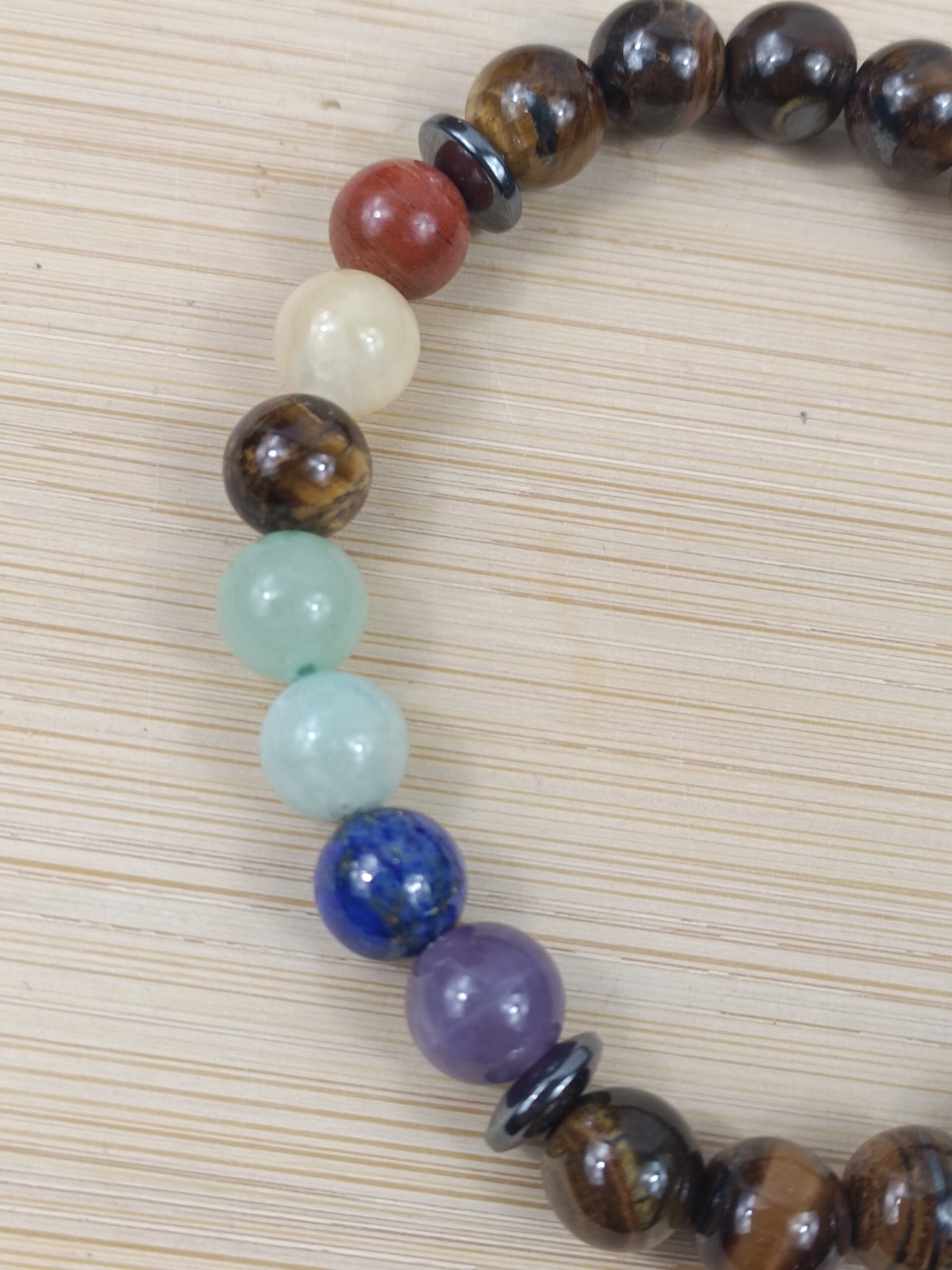 Bracelet Œil de tigre 7 chakras Pierres naturelles qualité A – 8 mm – Image 4