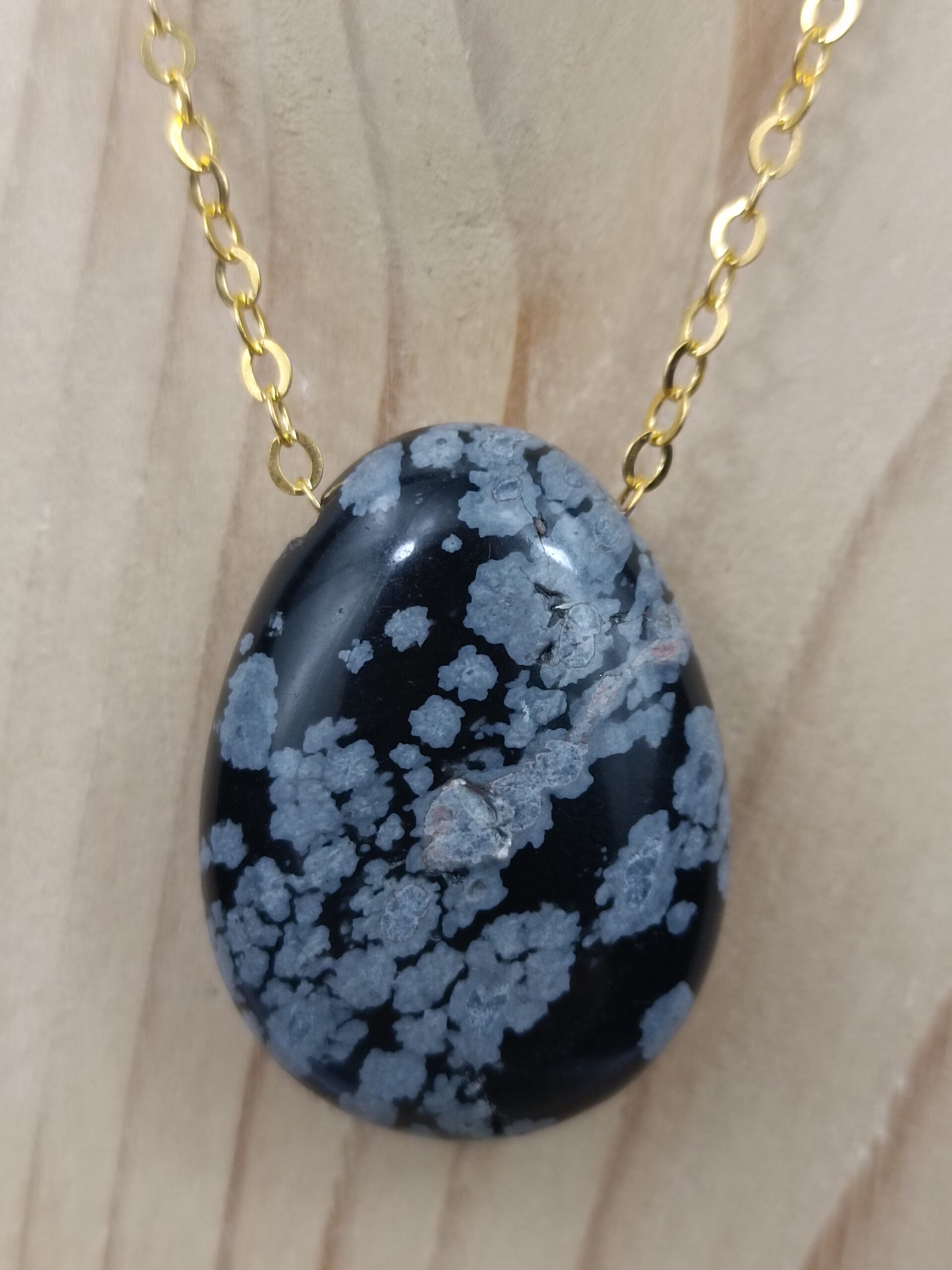 Collier Obsidienne flocon de neige pierre percée qualité A – Image 2