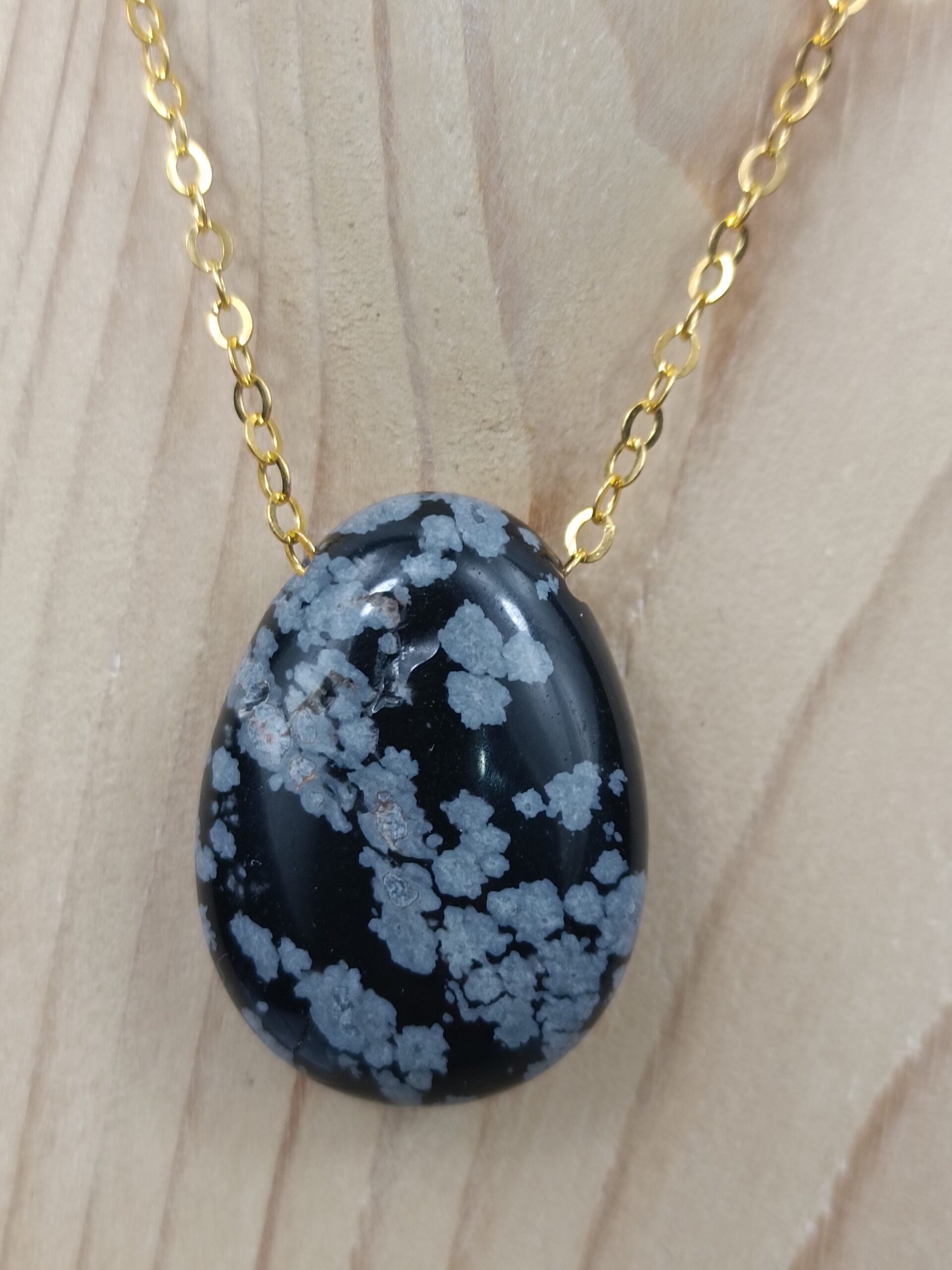 Collier Obsidienne flocon de neige pierre percée qualité A – Image 3