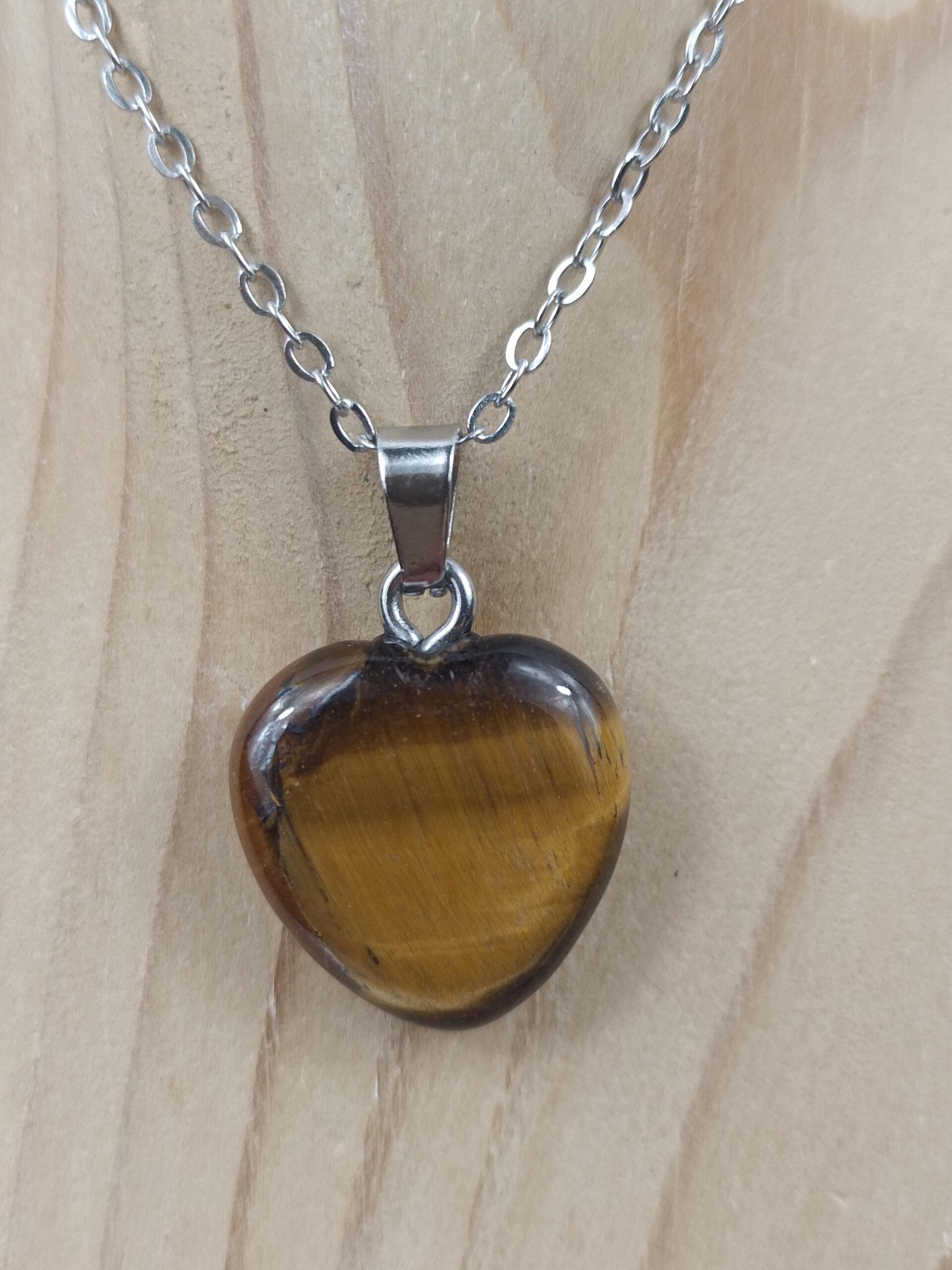Collier cœur (1.5x1.5 cm) pierre naturelle Œil de tigre cœur – Image 2