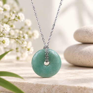 Collier Donut en Aventurine verte naturelle avec chaîne – Qualité A