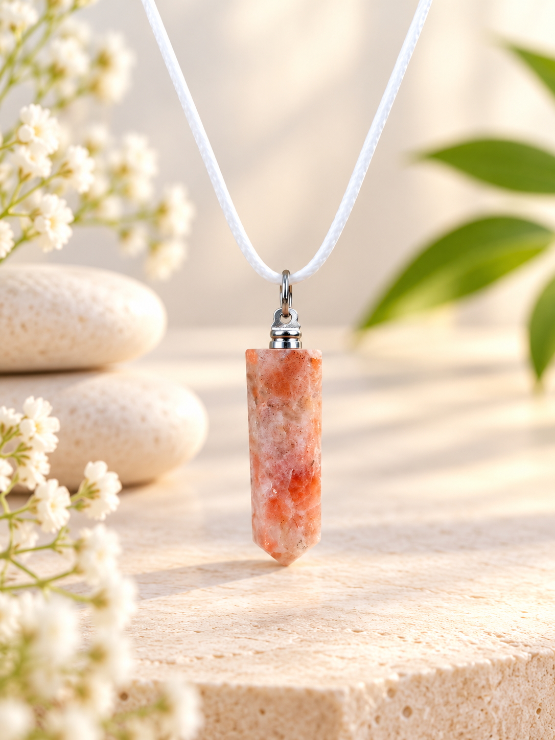 Collier pointe Pierre de soleil pierre naturelle – Qualité A