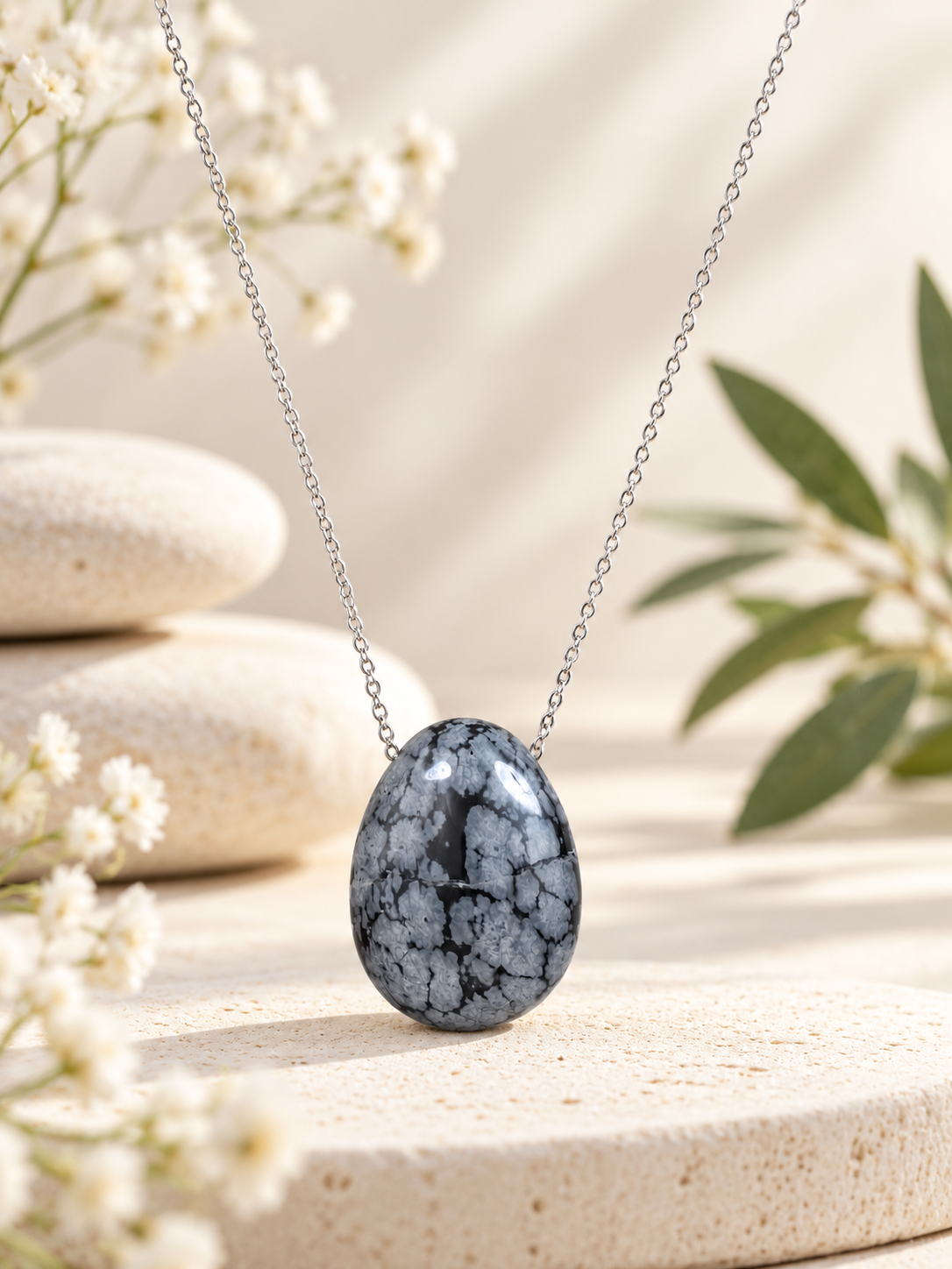 Collier Obsidienne flocon de neige pierre percée qualité A
